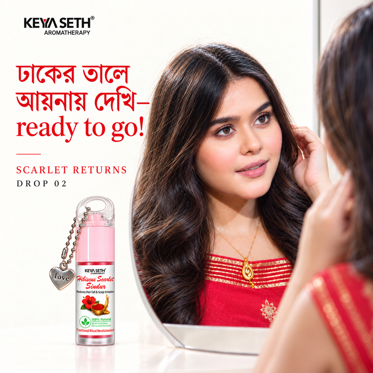 Limited Edition - Hibiscus Scarlet Red Sindur – Helps Reduce Hair Fall & Scalp Irritation, Korean Red Ginsgeng, Organic Floral Colour & Herbs , Long-Lasting & Water-Resistant - Keya Seth Aromatherapy