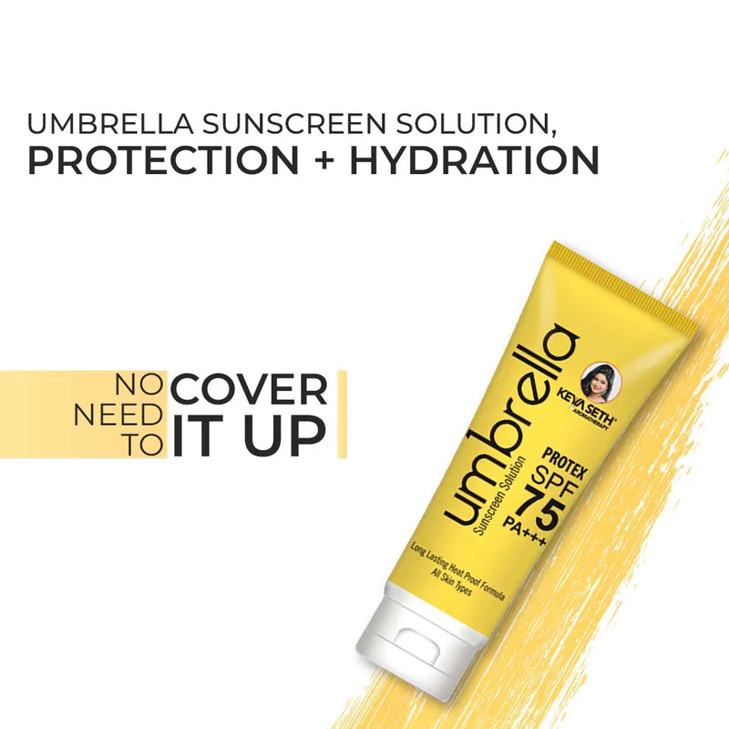 Umbrella Sunscreen Solution Protex SPF 75 Broad Spectrum Protection, Hydrating, No White Cast, Lightweight Matte Finish with Sandalwood Oil