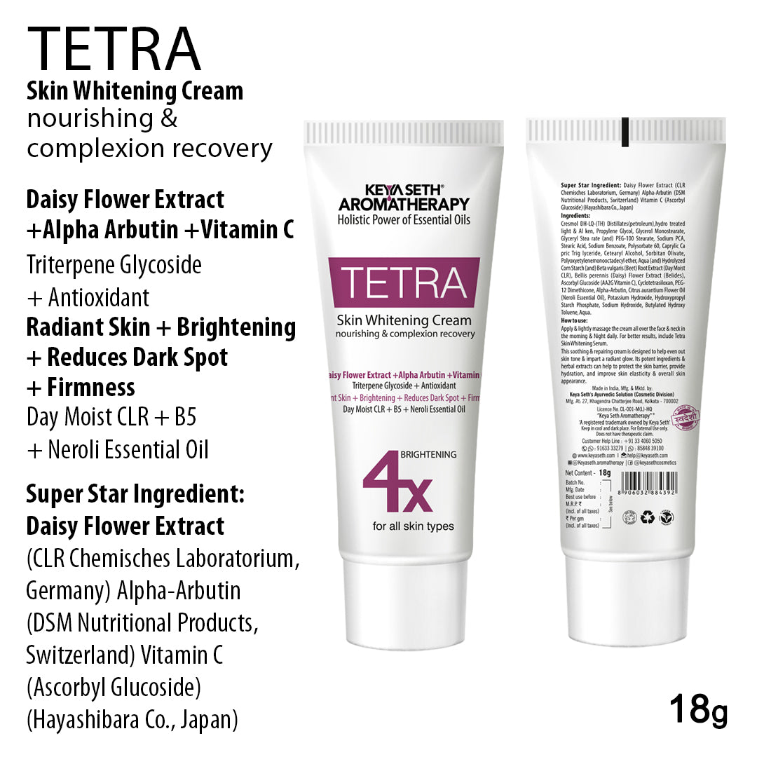 Tetra Skin Whitening Cream, Alpha Arbutin, Niacinamide, Vitamin C, Daisy Extract & Neroli for Radiant Glow & Luminous Complexion, Age Spots & Melasma