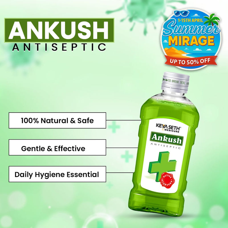 Ankush Ayurvedic Antiseptic Liquid, No Burning Sensation for First Aid & Personal Hygiene, Enriched with Neem, Tulsi, Lavender & Rose Essential Oil - Keya Seth Aromatherapy