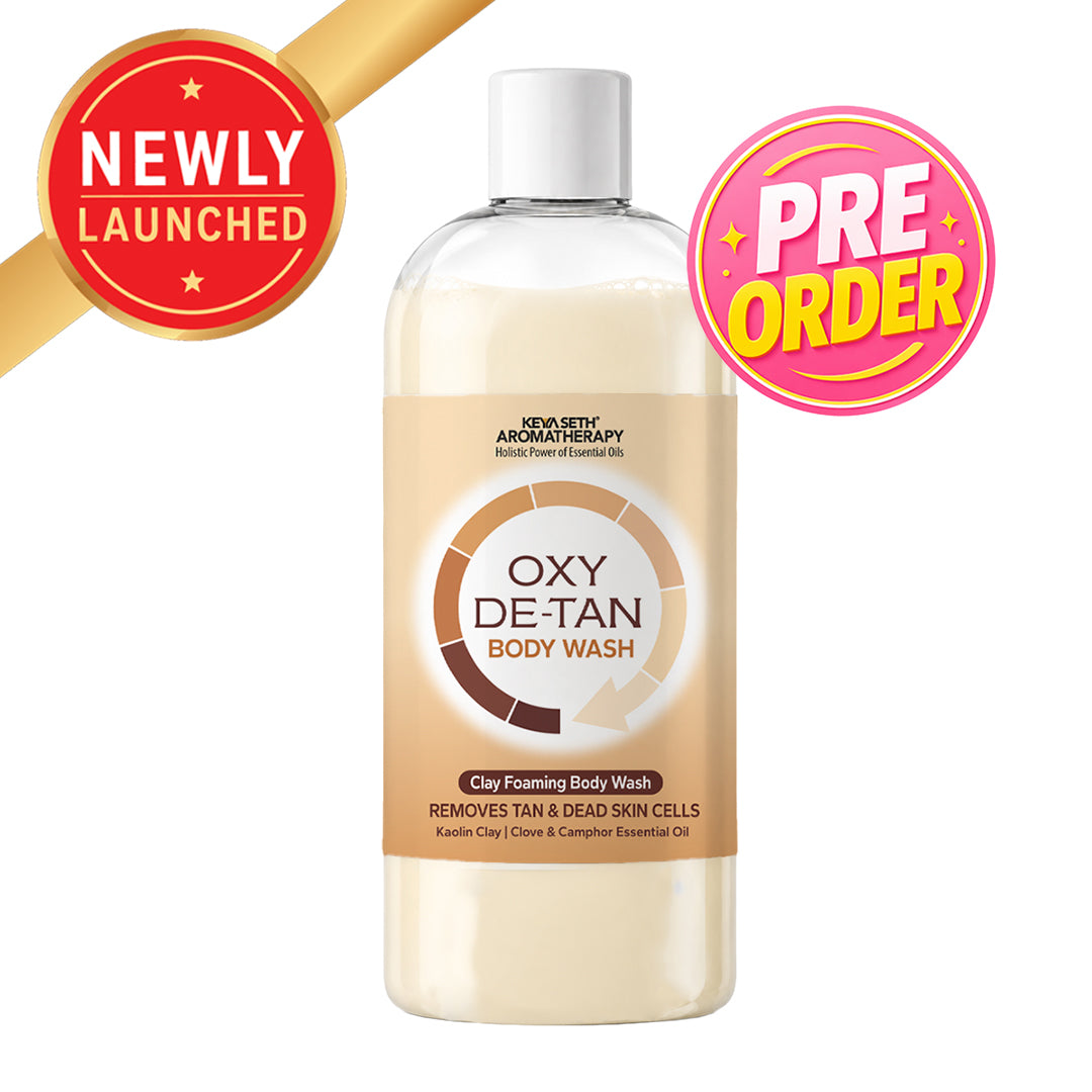 Oxy-De-Tan Clay Foaming Body Wash - Removes Tan & Dead Skin, Glowing & Lightens Skin with Essential Oils - Keya Seth Aromatherapy
