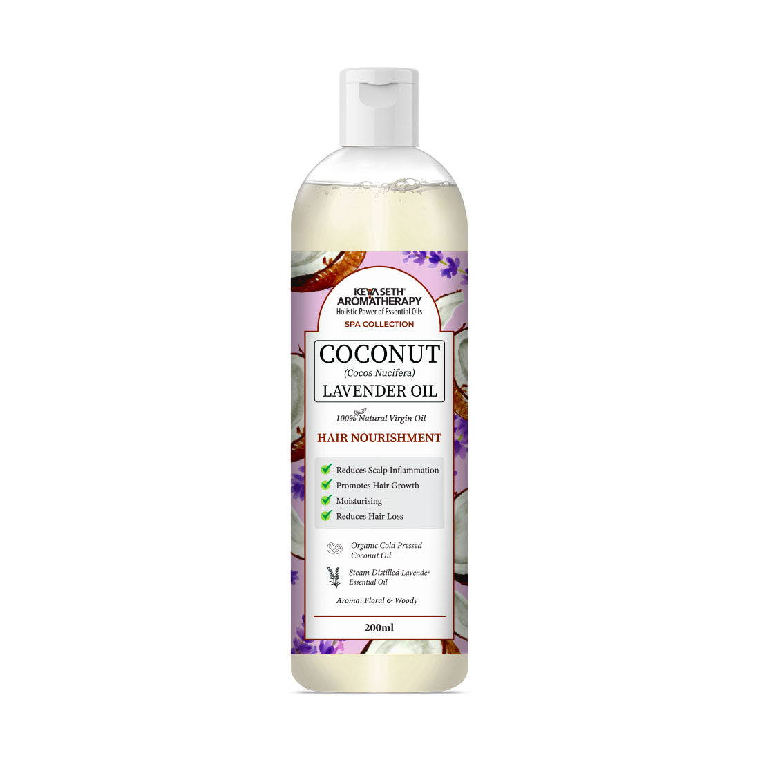 1% Lavender with 99% Coconut Oil - Cold Pressed Virgin Oil, Nourishes, Moisturizes, Promotes Hair Growth & Soothes Scalp Inflammation - Keya Seth Aromatherapy