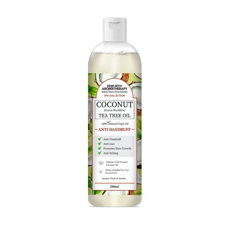 Cold Pressed Coconut Hair Oil with Tea Tree – Fights Dandruff & Lice, Soothes Itching, Promotes Hair Growth - Keya Seth Aromatherapy