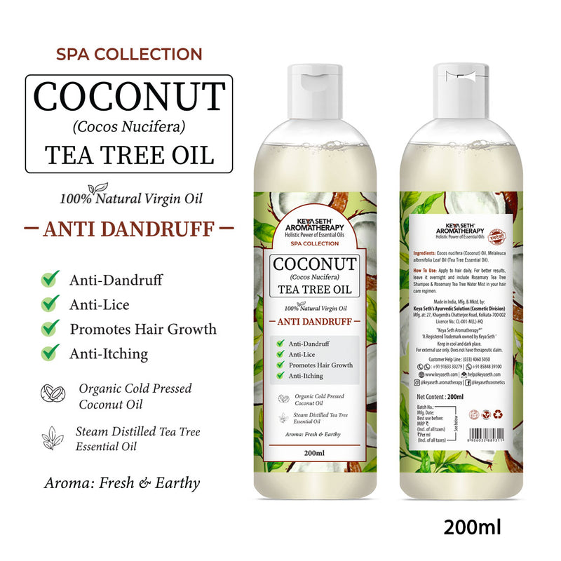 1% Tea Tree & 99% Coconut Oil – Cold Pressed, Promotes Hair Growth, Controls Hair Fall, Dandruff & Lice, Soothes Itching - Keya Seth Aromatherapy