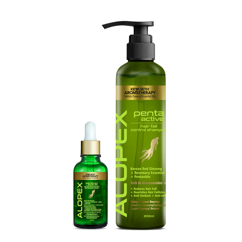 Alopex Penta Hair Growth Serum Treatment Kit – Shampoo & Solution with Korean Red Ginseng, Rosemary & Pentavitin for Hair Fall Control & Scalp Nourishment - Keya Seth Aromatherapy