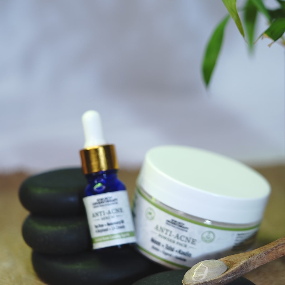 Anti Acne Powder Pack & Serum with Neem, Tulsi, Tea Tree & Kaolin