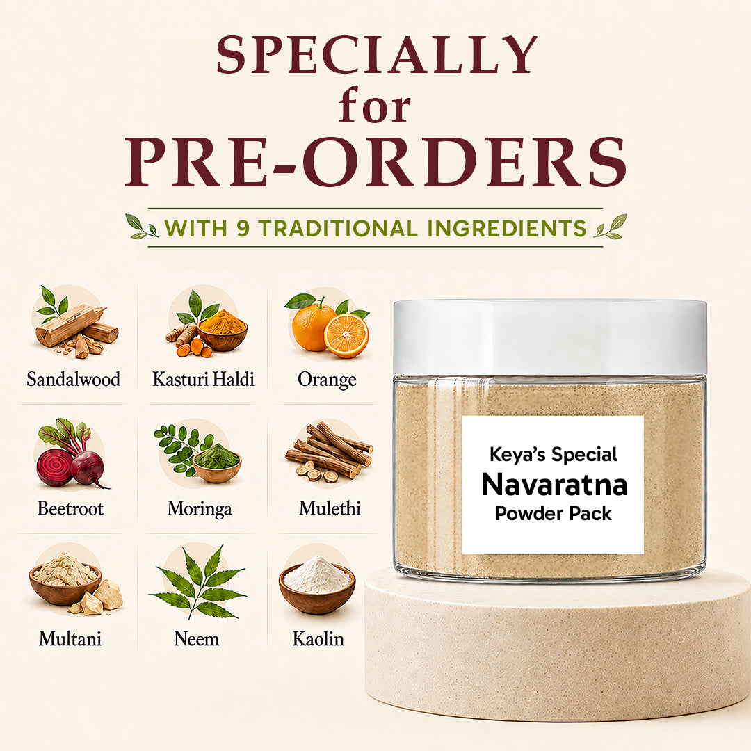 Keya's Special Navaratna Powder Pack– With Sandalwood, Kasturi, Orange, Beetroot, Mulethi, Moringa, Kaolin, Neem, Multani; Fights Irritation, Reduces Acne, Calms Skin - Keya Seth Aromatherapy