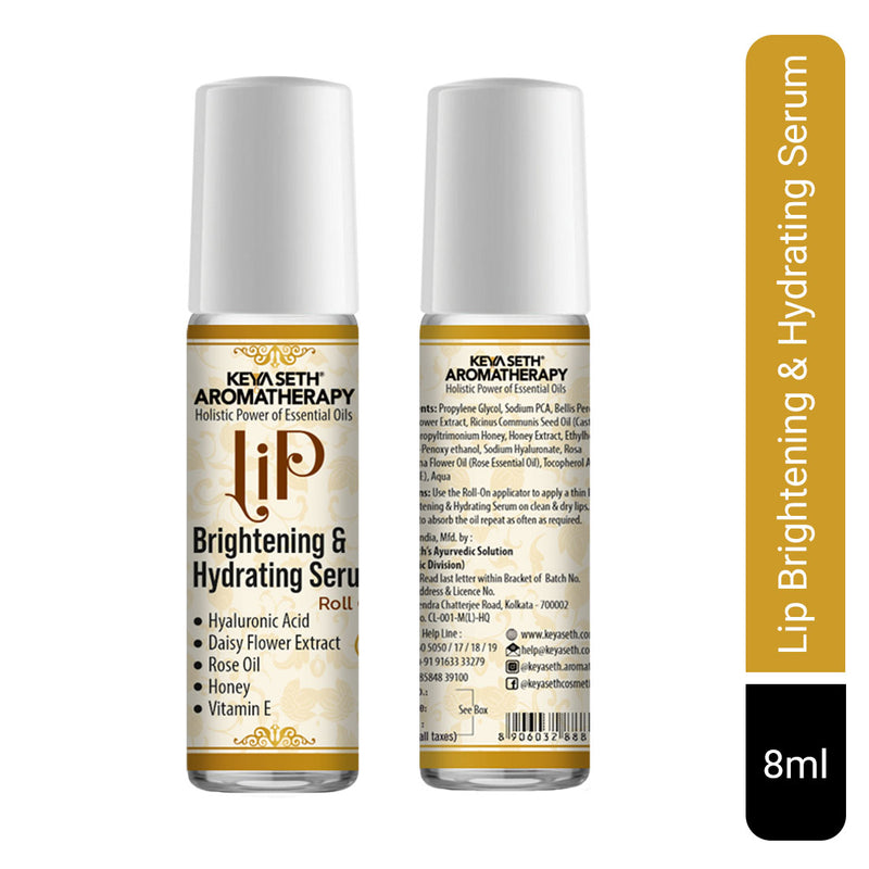 Lip Brightening & Hydrating Serum with Roll-On with Hyaluronic Acid, Rose Oil, Reduces Dark Patches, Pigmentation & Restore Natural Color for All 8ml, Lip Brightening & Hydrating Serum, Keya Seth Aromatherapy