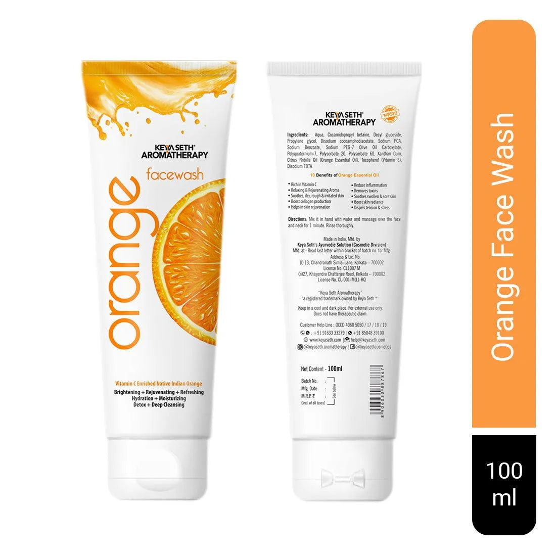 Orange Facewash, Vitamin C Enriched, SLS Free, Mild Foaming, Brightening Rejuvenating Refreshing Hydrating Moisturizing, Detox - Keya Seth Aromatherapy