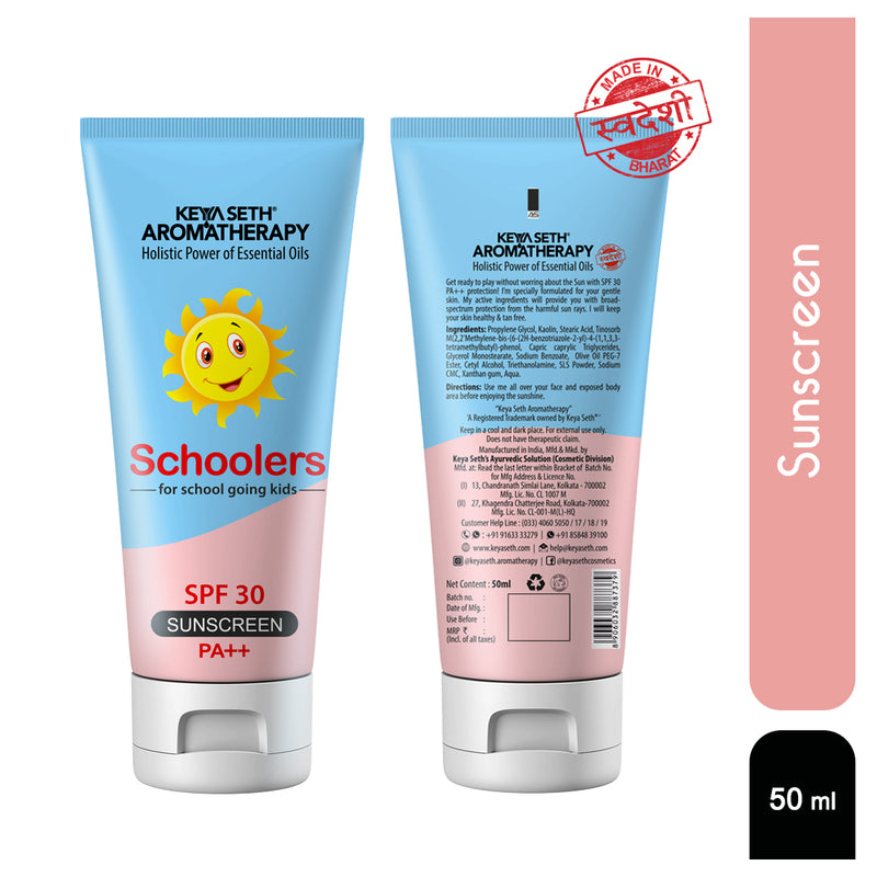 Schoolers Sunscreen SPF 30 PA++ for Kids Mineral Based Lotion -Paraben & Sulfate Free, Schoolers, Keya Seth Aromatherapy