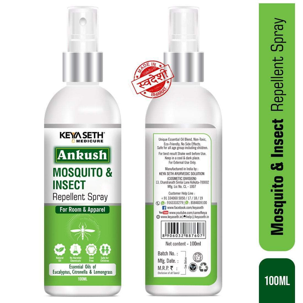 Ankush Mosquito & Insect Repellent Spray for Room & Apparel with Citronella, Lemongrass & Eucalyptus Oil Non-Toxic & No DEET Formula -Safe for kids