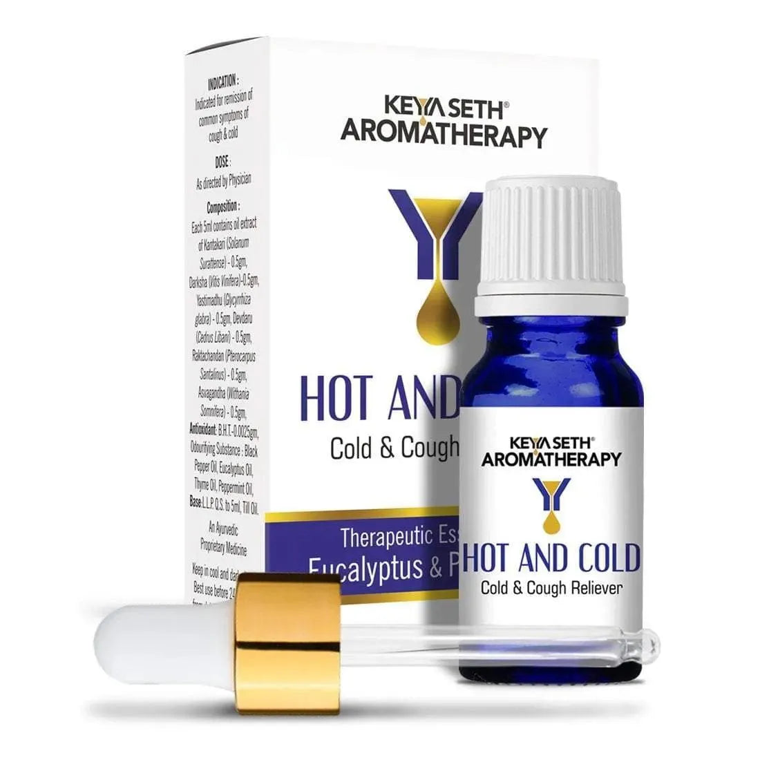 Hot and Cold-Congestion Reliever Steam Inhaler- Prevents Cold and Cough, Flu - Natural Therapeutic Essential Oil Blend Eucalyptus & Peppermint - Keya Seth Aromatherapy