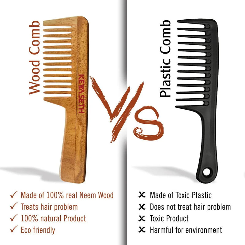 Neem Wooden Comb Wide Tooth with Handel All Purpose Large Size Perfect Hair Setter