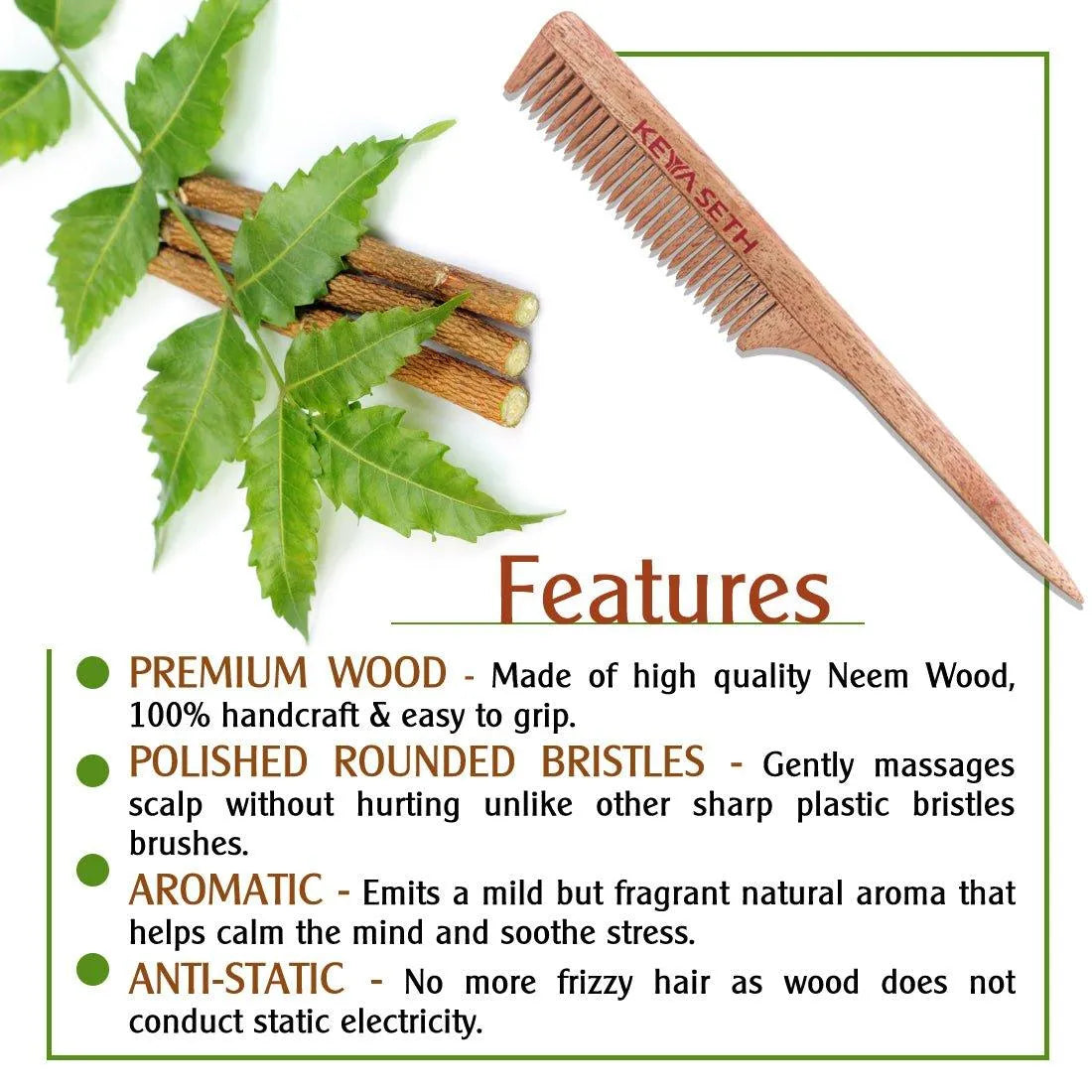 Neem wooden Tail Comb – Keya Seth Aromatherapy